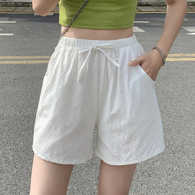 Casual Linen Shorts Women Gym Workout Shorts Cotton Shorts Summer Big Size Loose Home Beach Hot Lace Up Shorts