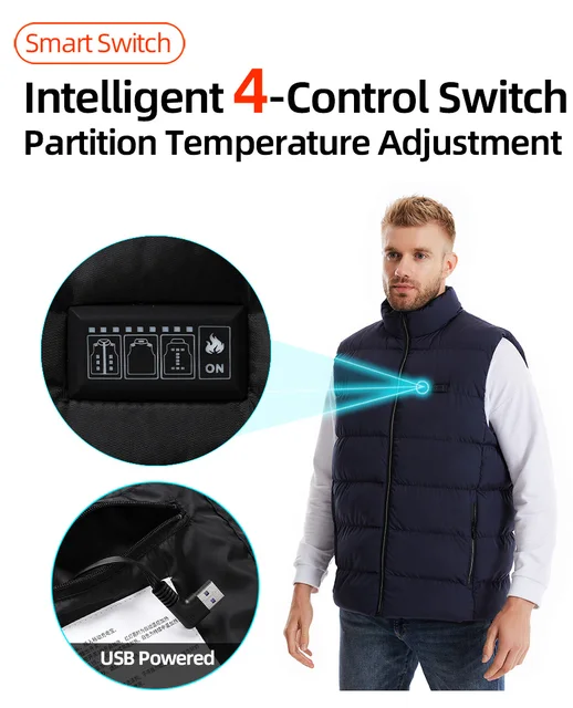 Gilet Riscaldato Unisex Joyvio – 3 Livelli Di Temperatura (25/35/45°C), 9 Zone Riscaldanti In Fibra Di Carbonio, Lavabile E Impermeabile
