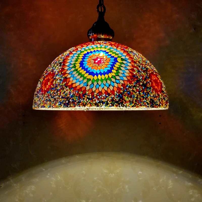 

Vintage Türkiye Handmade Chandelier Cafe Restaurant Bar Club Aisle Entrance Single Head Glass Mosaic Decorative Pendant Lamp
