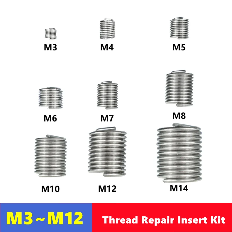 10/20pcs kit de reparo de rosca M3-M14 1.5D-2.0D ferramenta de reparo em aço inoxidável para reparar roscas danificadas