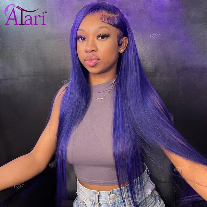 

Indigo Blue Purple 13x4 Transparent Lace Frontal Human Hair Wigs Brazilian Straight 5x5 Lace Closure Wig for Women Pre Plucked