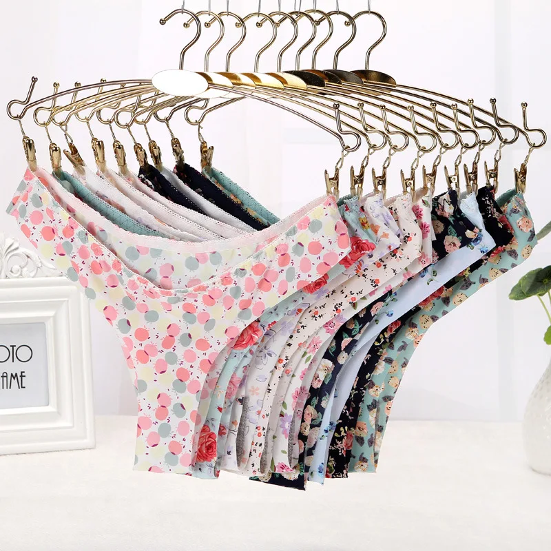 

One Piece Ice Silk Seamless Oversized Elastic Printed Women's Underwear Thong T-pants (multiple Colors Available)