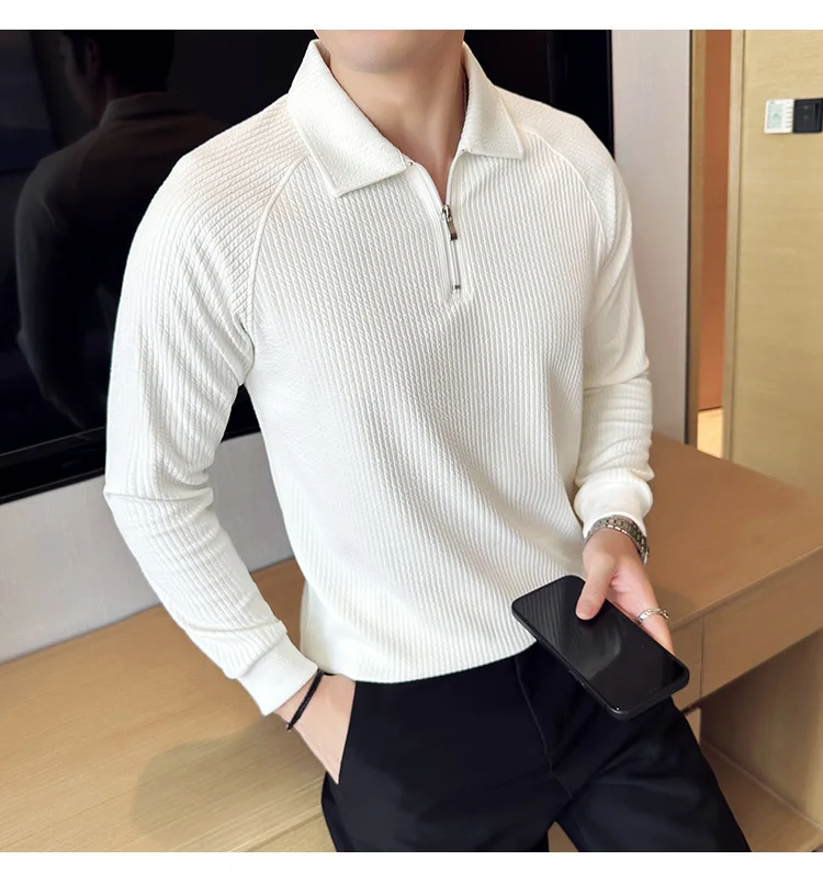 トップス DAIRIKU 20aw Long Sleeve Polo Knit Men High Elastic Long Sleeve Polo Shirts 2024 Autumn Winter