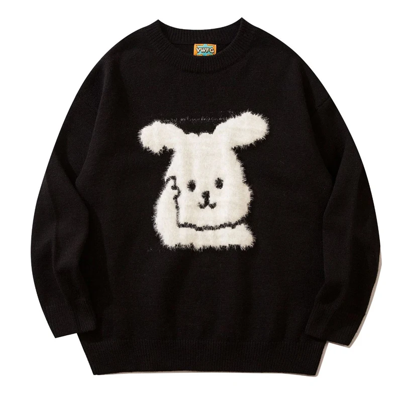 Mens Cartoon Penguin Knitted Sweater Streetwear Harajuku Vintage