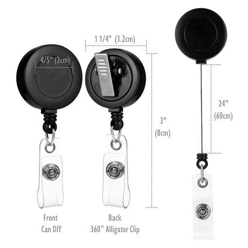5 Pack Retractable ID Name Badge Holder Reels Bulk Premium Black  Retractable Badge Reels with Alligator Swivel Clip