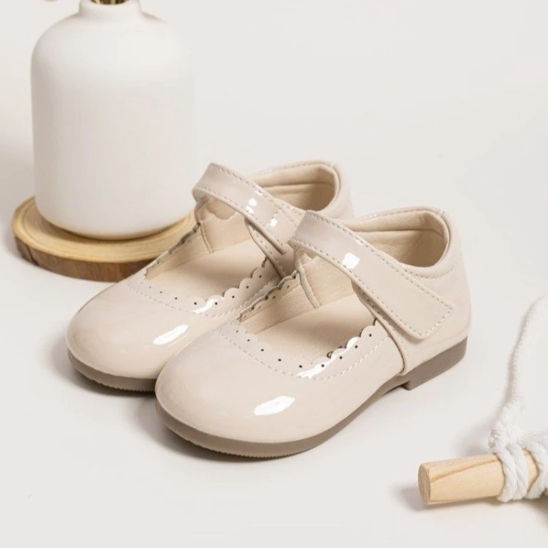 Girls Leather Ballet Flat Shoes for Wedding Party