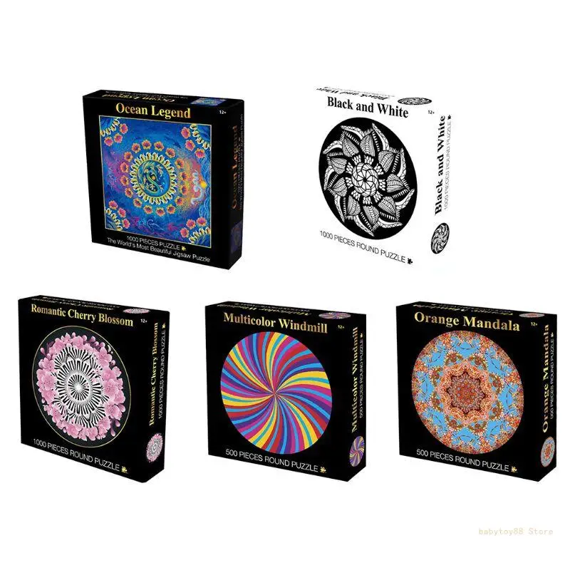 

Y4UD 1000 Pieces Mandala Windmill Puzzles Round Square Picture Adult Kids DIY Educational Toy