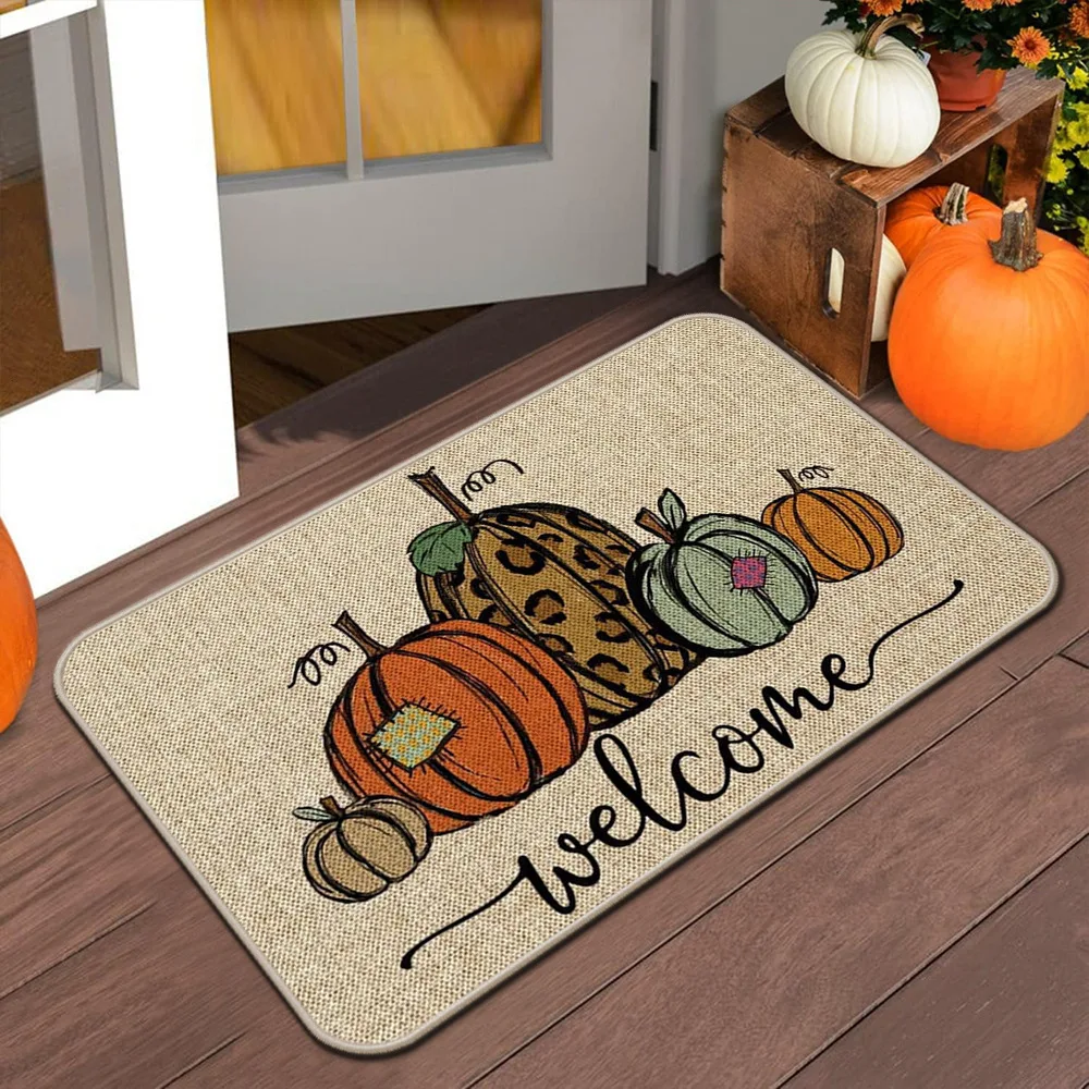 VIKAMA Halloween & Thanksgiving Welcome Mat – Autumn Indoor/Outdoor Non-Slip Door Mat for Home Décor 1