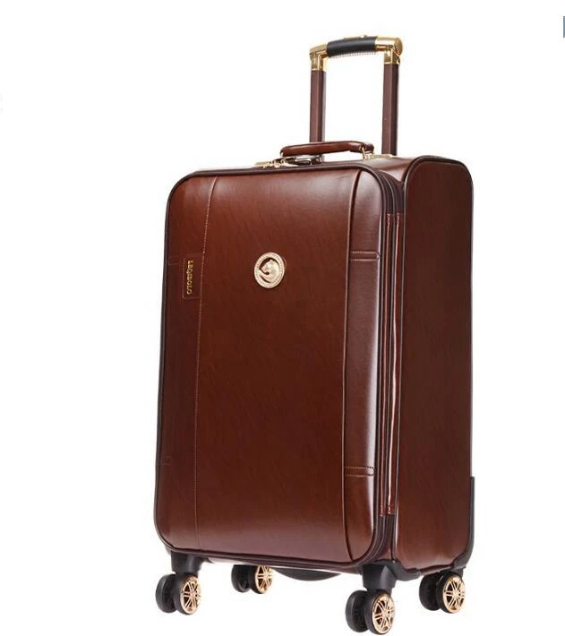 20 Inch PU leather Suitcas Men Rolling Travel Luggage Bag wheels