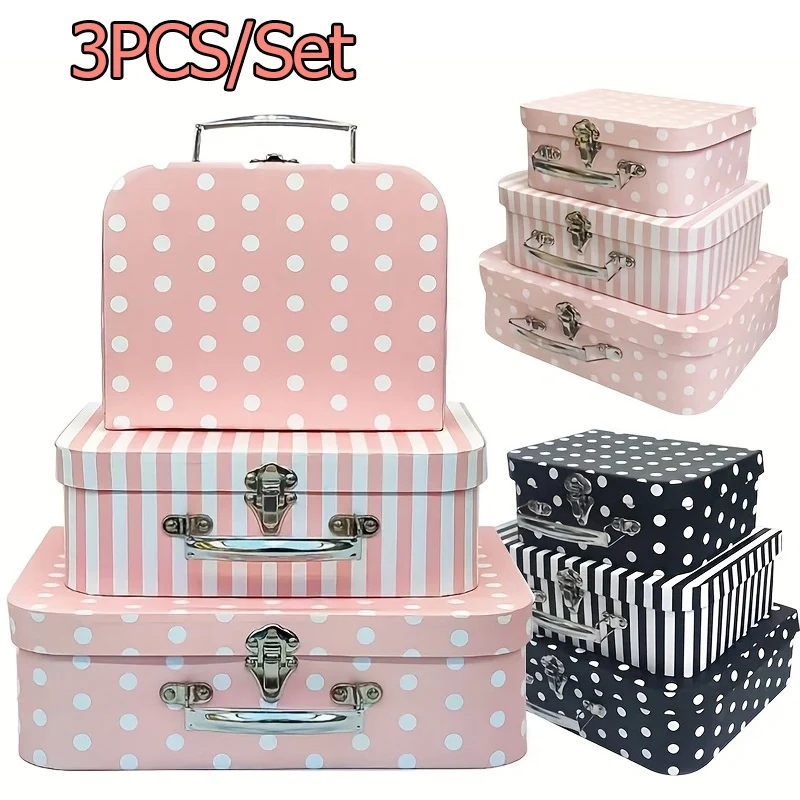 Coffret cadeau en carton de style vintage 3 pièces - Design à pois et rayures, boîte de voyage de mariage rural, boîte d'accessoires cadeau de fête - AliExpress