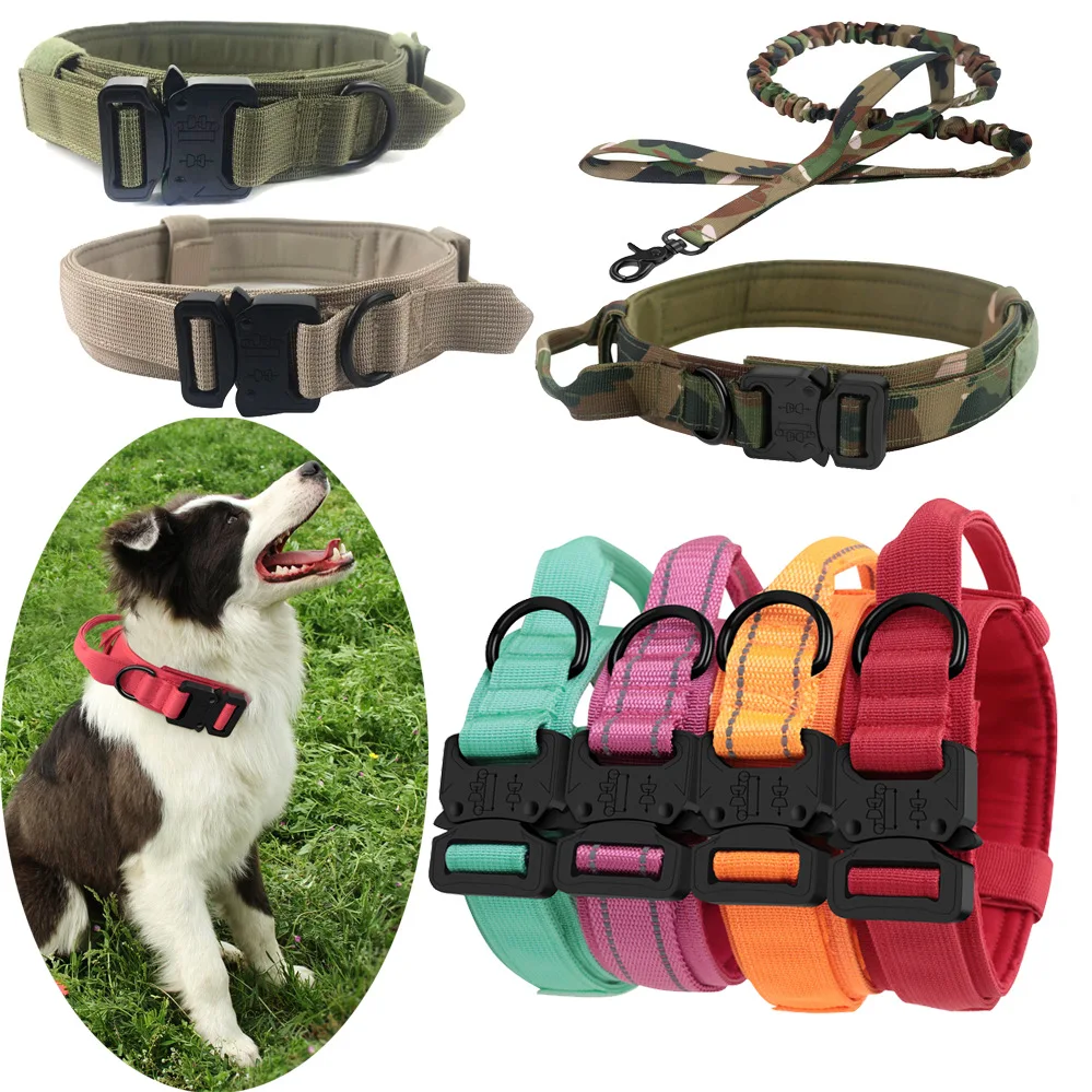 Durable Tactical Dog Collar Leash Set Adjustable Military Pet Collar