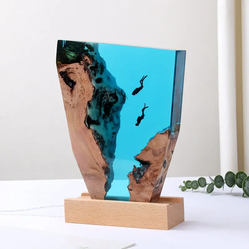 Seabed Organism Epoxy Resin Art Table Ornament Unique Deep Sea Exploration Diving Night Light Desktop Home Decor Birthday Gift