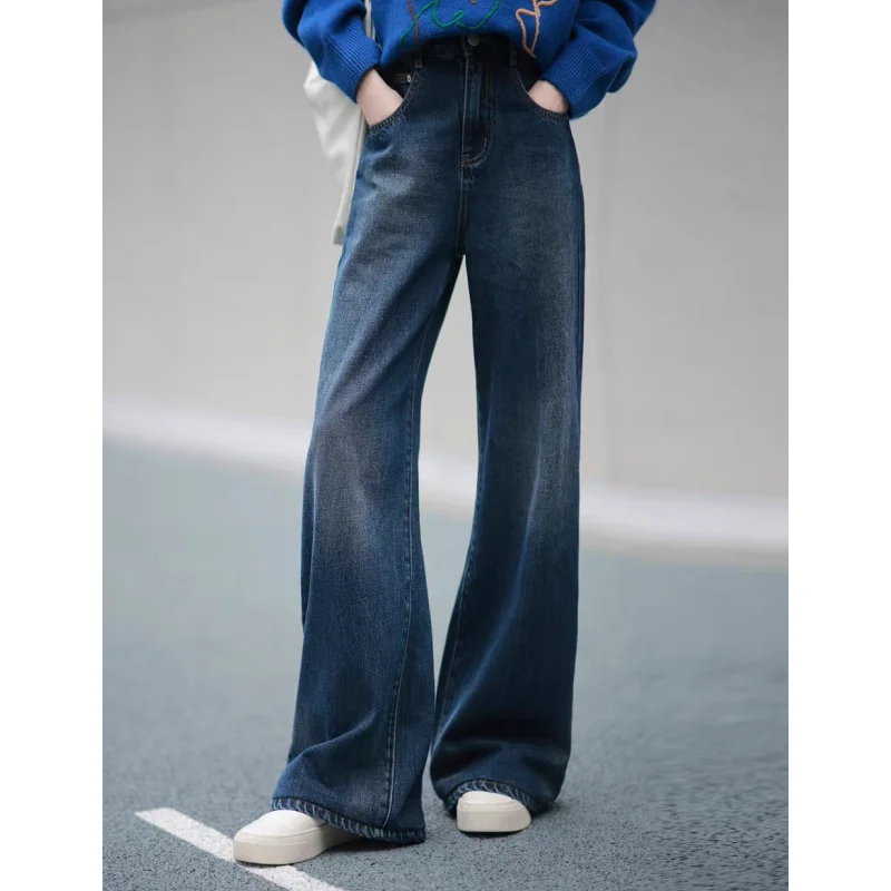 

Женские джинсы с завышенной талией, голубые винтажные джинсы в американском стиле, уличная одежда в стиле хип-хоп, однотонные брюки из денима с широкими штанинами, Y2K, 2024