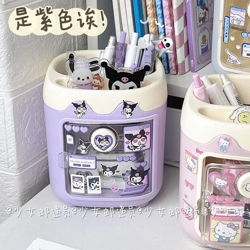 Sanrio Kawaii Kuromi My Melody Cinnamoroll DIY Sticker Storage Box Makeup Brush Storage Tube Pen Holder Desktop Gift Pen Holder Desktop Storage Box Stationery Organizer Stationery Storage Box Desktop Storage Kit Pen Pencil Case