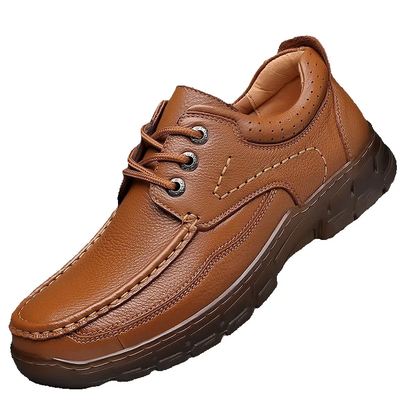 European Warm Series Dark White Top Layer Cowhide Shoes For Men, Autumn And Winter Business Casual Leather Men's Rubber Sole Dad Shoes,_vogvips.com