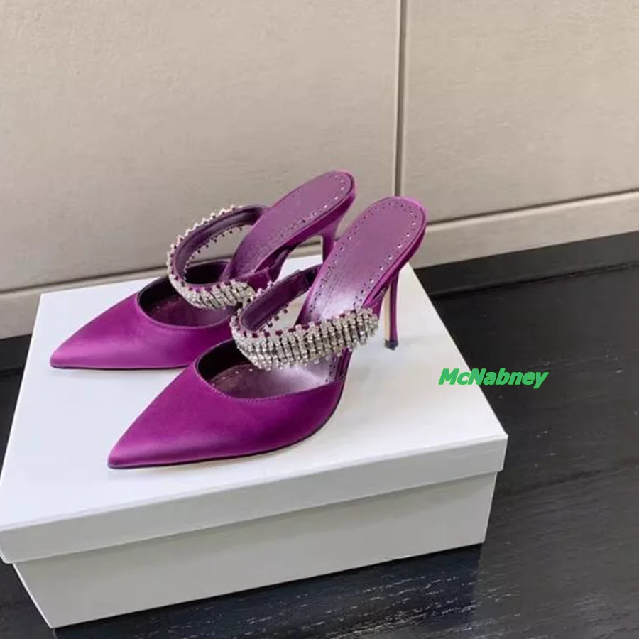 

Шелковые шлепанцы на высоком каблуке с острым носком, женская обувь на шпильке, обувь на высоком каблуке, Свадебная и вечерняя Обувь, новинка 2023