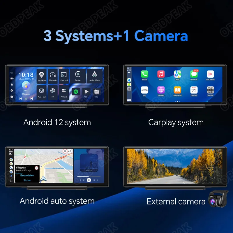 T30 Car Dsah Cam 10.26" Android 12 System Carplay Android Auto 2+32G GPS Navigation WIFI Car Mirror Video Camera AUX BT Audio