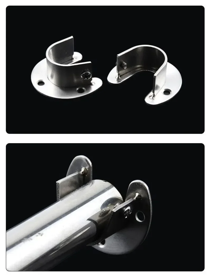 Description Picture 2 of item304 Stainless Steel Flange Seats Hardware Accessories Hook Curtain Rod Pipe Hook Fixed Support Bracket Seats Hook Snap Ring Bolt