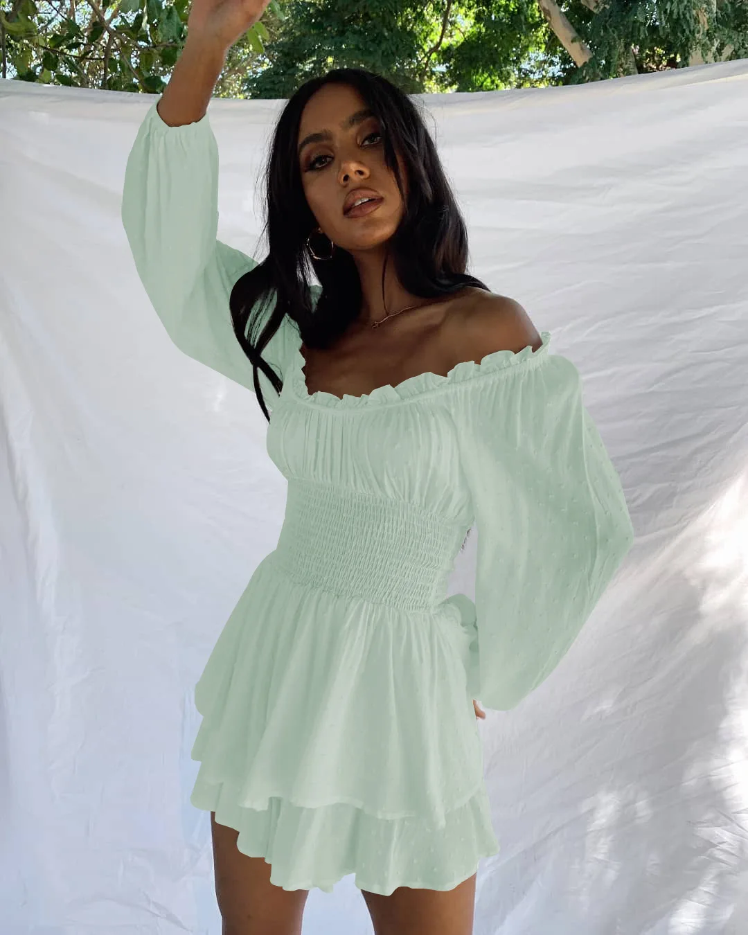High-grade pleated collar long-sleeved casual ruffled jumpsuit shorts one piece outfit women
