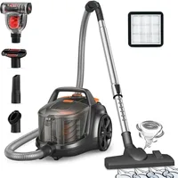 Canister Vacuum Cleaner, 1200W Lightweight Bagless Vacuum Cleaner, 3.7QT Capacity, Automatic Cord Rewind, 5 Tools, HEPA Filter 1