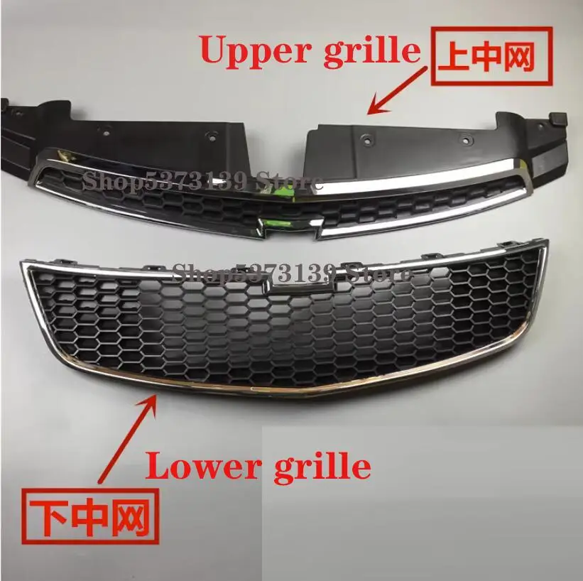 

3PCS With Car Logo Silver Upper Lower Front Bumper Mesh Grille Fit For Chevy Cruze 2009 2010 2011 2012 2013 2014 H