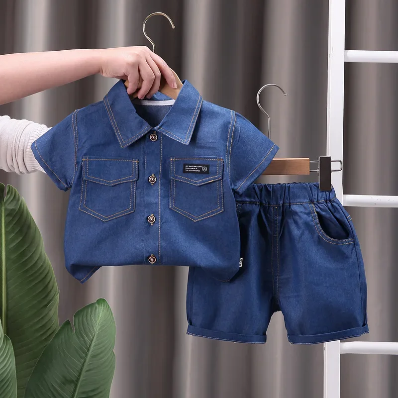 Toddler Summer Baby Boys Clothes Suits Kids Denim Lapel Short - Main Image