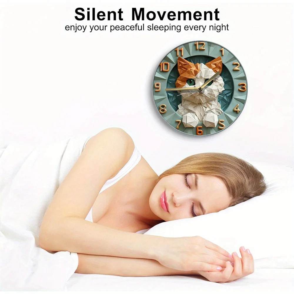 Decorative Silent No Ticking Wall Clock Orange Cat Face Round Modern Wooden Clocks For Bedroom Living Room Home Office School Wall Art Decor, 38 X 38