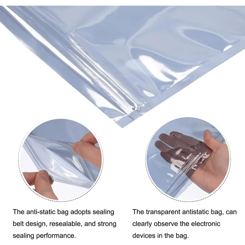 60-Pack Anti-static PET Resealable Bags - Reusable Storage Bags for Electronics, Jewelry, and Gift Packaging - 3