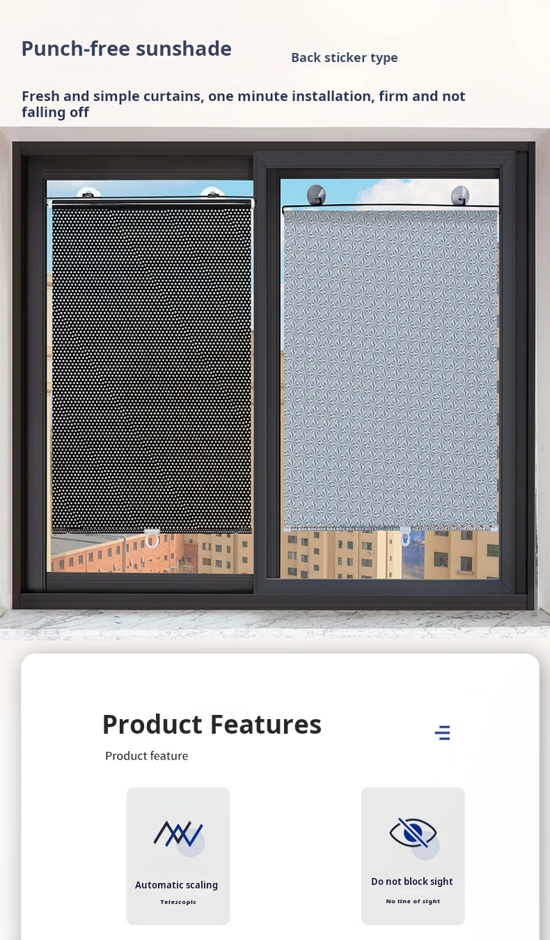 Description Picture 2 of item2/1Pcs Black Dots Sunshade Curtain Nail Free Car Heat-Insulating Side Curtains Retractable Privacy UV Protection Roller Dlinds