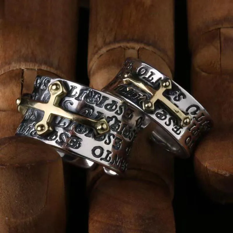 

Classic Men Two-tone Bible Verse Cross Jesus Ring Letter Bible Verse Prayer Open Rings for Men Amulet Jewelry Lucky Jewelry