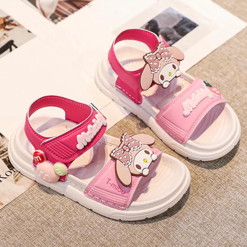 

2024 Kuromi Girls Princess Sandals Kawaii Sanrioed Anime My Melody Sweet Cute Children Beach Shoes Summer Cartoon Gift for Kids
