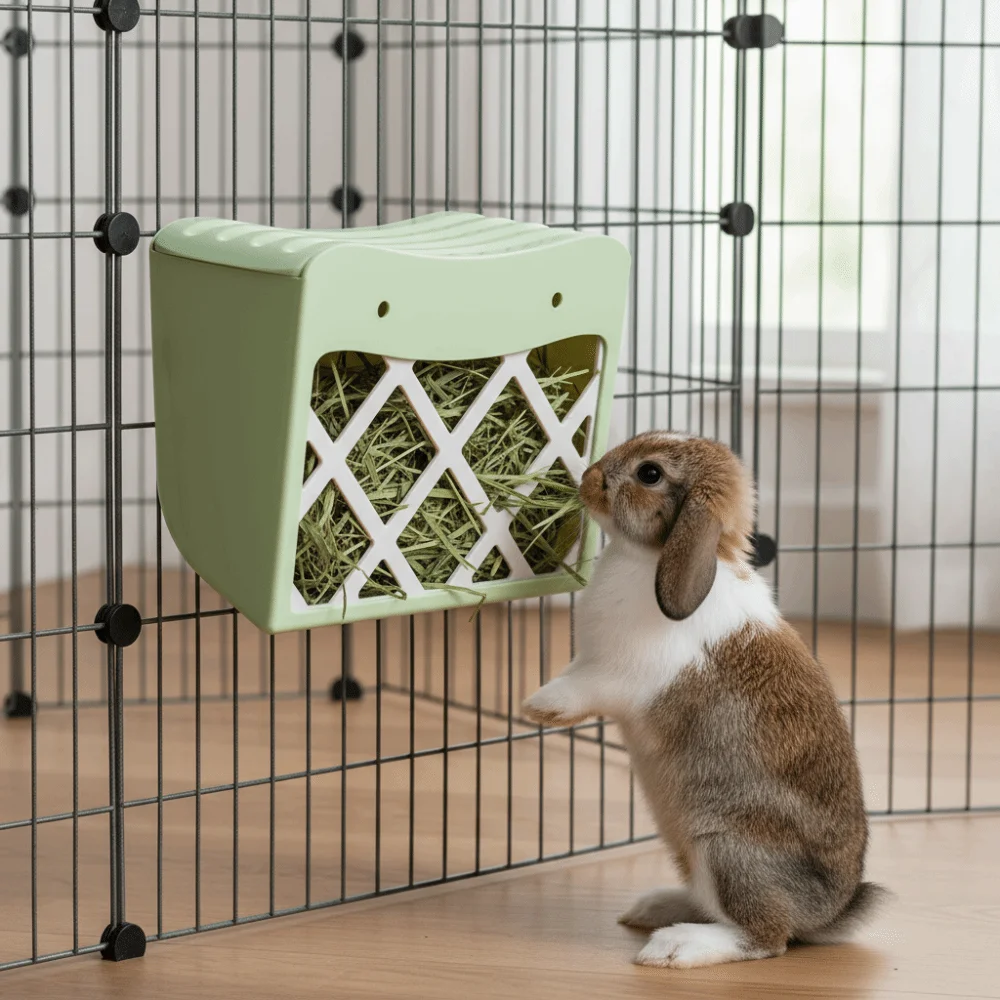Rabbit Grass Basket Hanging Rabbit Hay Feeder Anti-tipping Fixed Rabbit Grass Rack with Lid Large Capacity Hay Manger Grass Rack