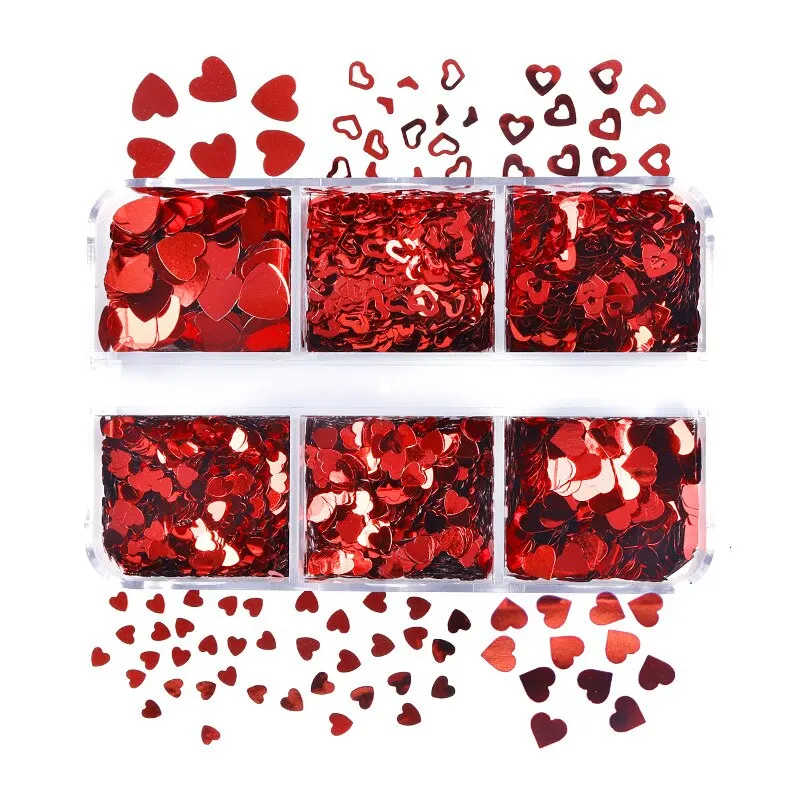 Nail Art Decoration 6 Grids Mixed Nail Art Glitter Snow Butterfly Shiny Fake Nail Decoration Professional Accessories Tool Valentine's Day Christmas