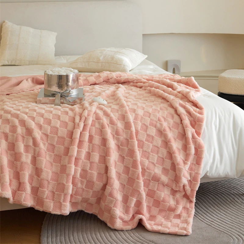 

Роскошное мягкое теплое одеяло из кроличьей шерсти, Тедди, флисовое двойное Шахматное одеяло, декоративное покрывало для дивана и кровати, подарок