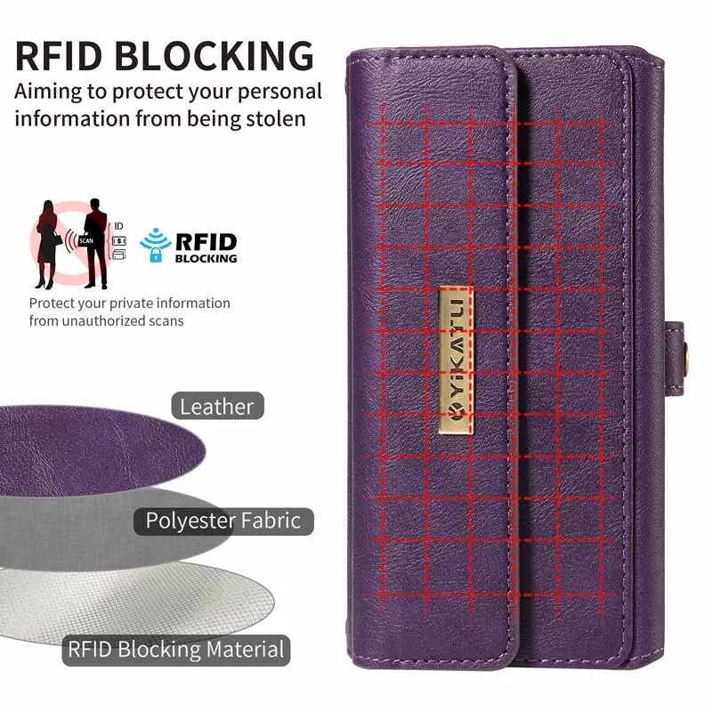 Leather Wallet Case with Multi Card Slots and Zipper Flip Cover