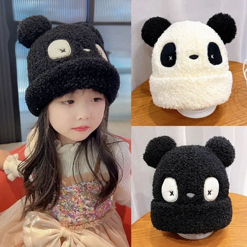 Children's Panda Hats Autumn Winter Thicken Caps for Boys Girls 2025 Knitted Kids Warm Windproof Kids Hat Baby Accessories 3