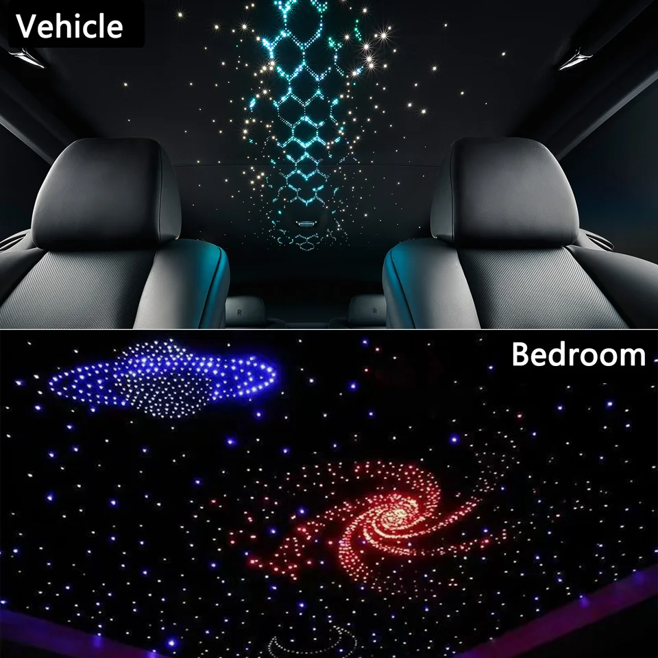 Kit Luce A Fibra Ottica Per Auto Con Cielo Stellato RGBW - 200 Fibre, 3 Metri, Controllo APP Bluetooth E Telecomando, Effetti Musica