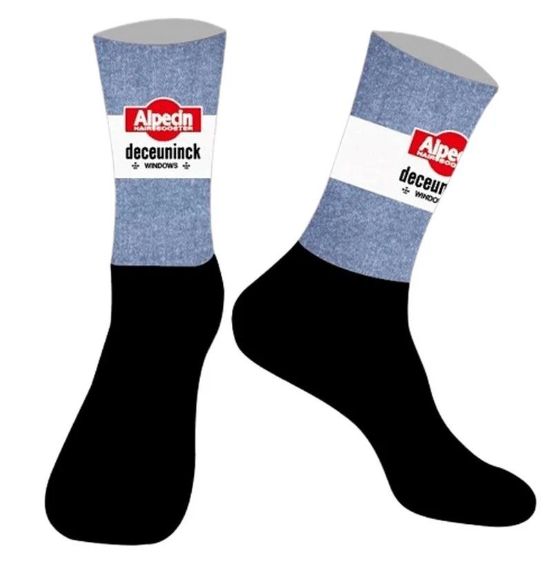 

LASER CUT ONE PAIR 2024 ALPECIN DECEUNINCK TEAM DENIM Cycling Socks Antislip Bike Bicycle Racing MITI Breathable Men and Women