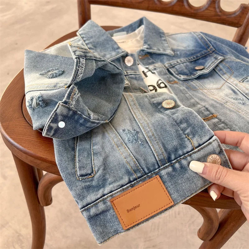 

Куртка для мальчиков, хлопковая верхняя одежда, ветровка, новинка 2024, джинсовое демисезонное пальто, спортивная теплая одежда для подростков