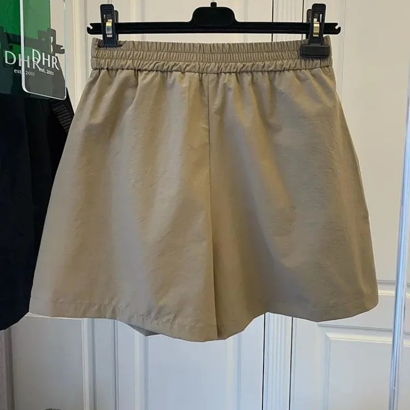 Casual Trend Solid Color Wide Leg Pockets Shorts Summer Women's Clothing Loose All-match Elastic High Waist Pants for Female