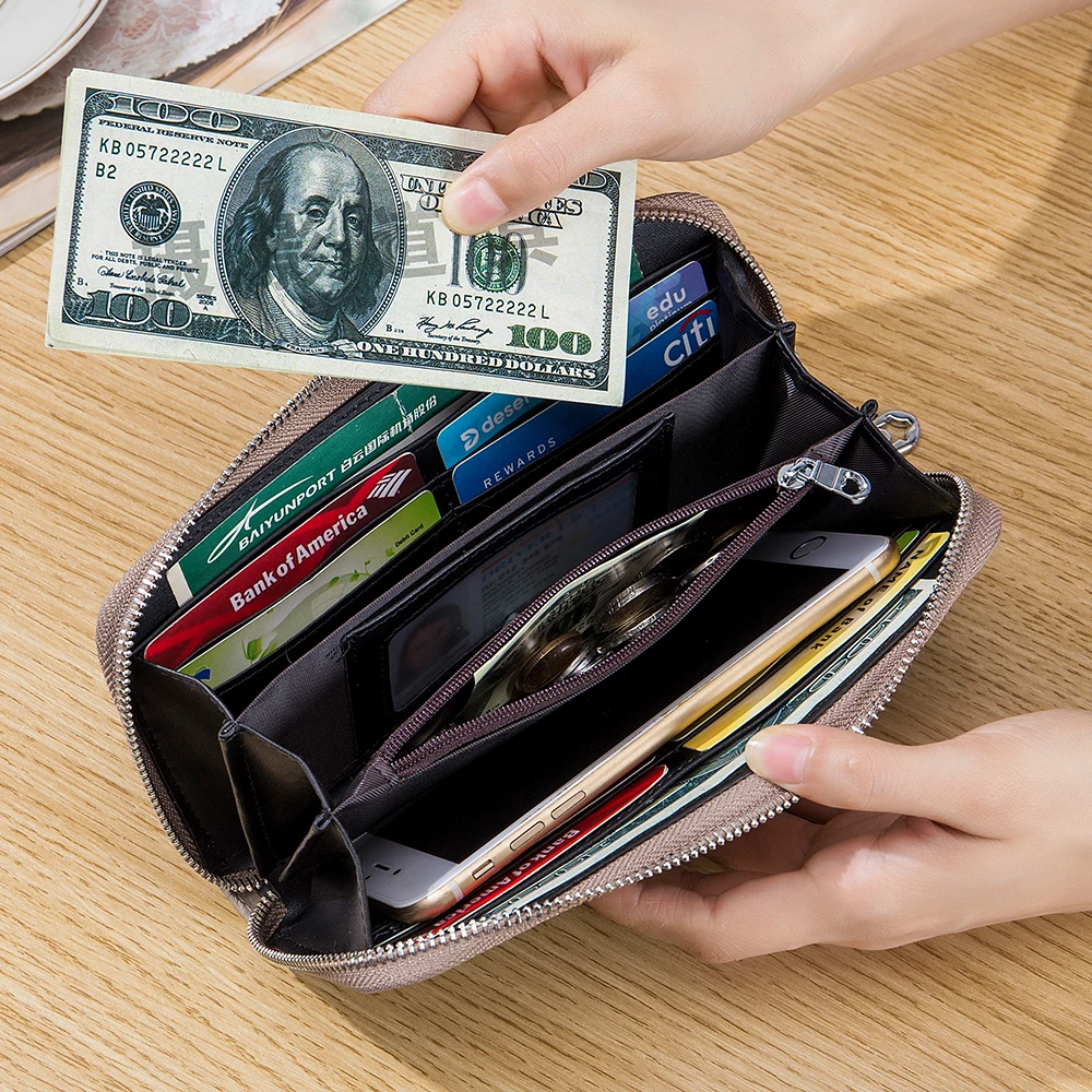 Real Leather Women Long Wallet Soft Simple Coin Purse Anti Theft