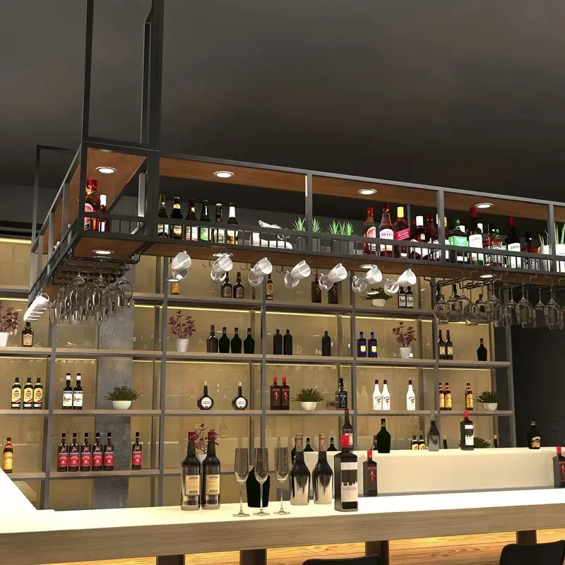 Stainless steel Bar Ceiling Hanging Wine Bottles Shelf Bar Restaurant Decoration Furniture