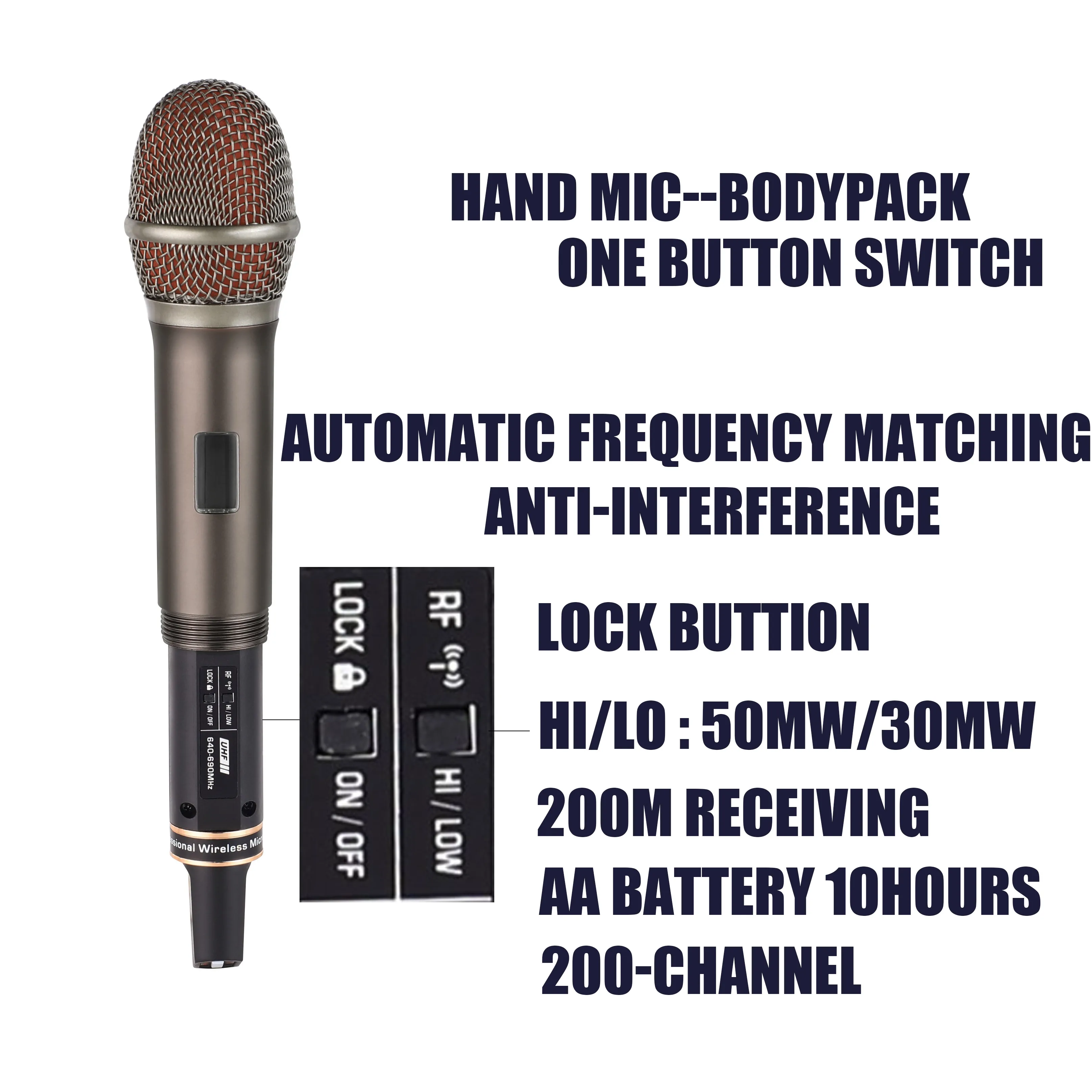 Leicozic-디지털 마이크 무선 30-50mW 다양성 마이크, 200M 무대 마이크로폰 전문 오디오
