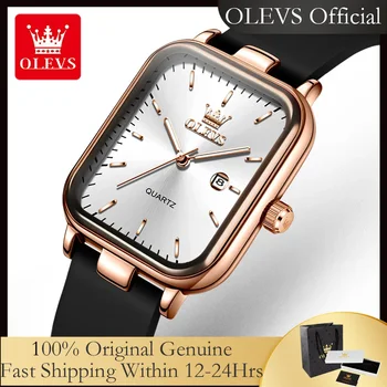 OLEVS 7089 Women's Watches With Gift Box Original Silicone Strap Fashion Square Waterproof Luminous Women's Quartz Wristwatches