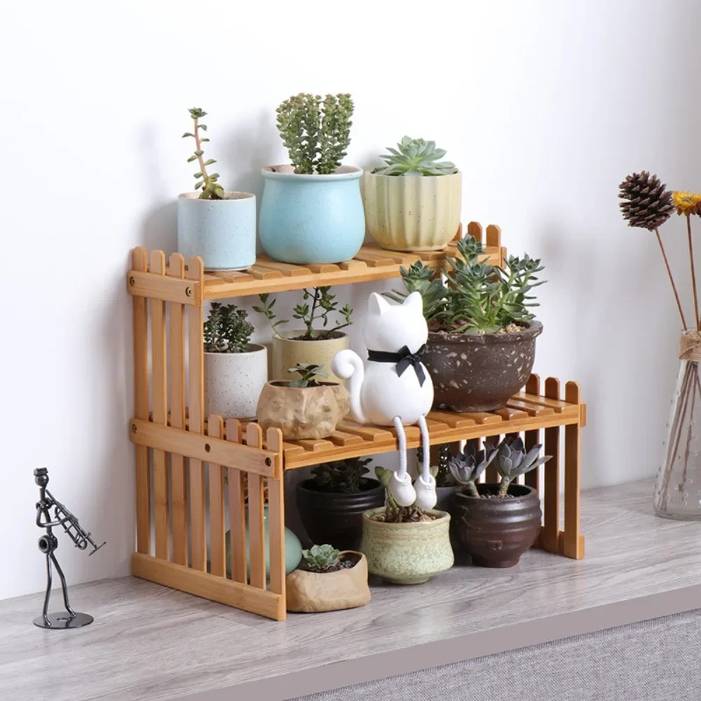 

Rack Household Desktop Flower Shelf Wood Display Indoor Plant Stand Pot Shelves Bamboo Holder Plants Storage