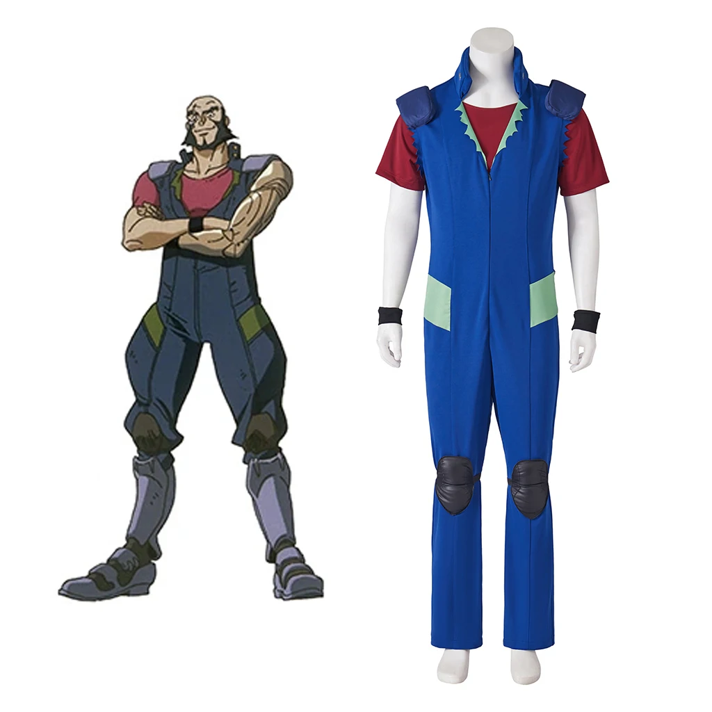 

Anime Cowboy Bebop Jet Black Cosplay Costume Blue Bodysuit Red Tops Set Black Dog Outfits Man Halloween Party Carnival Clothing