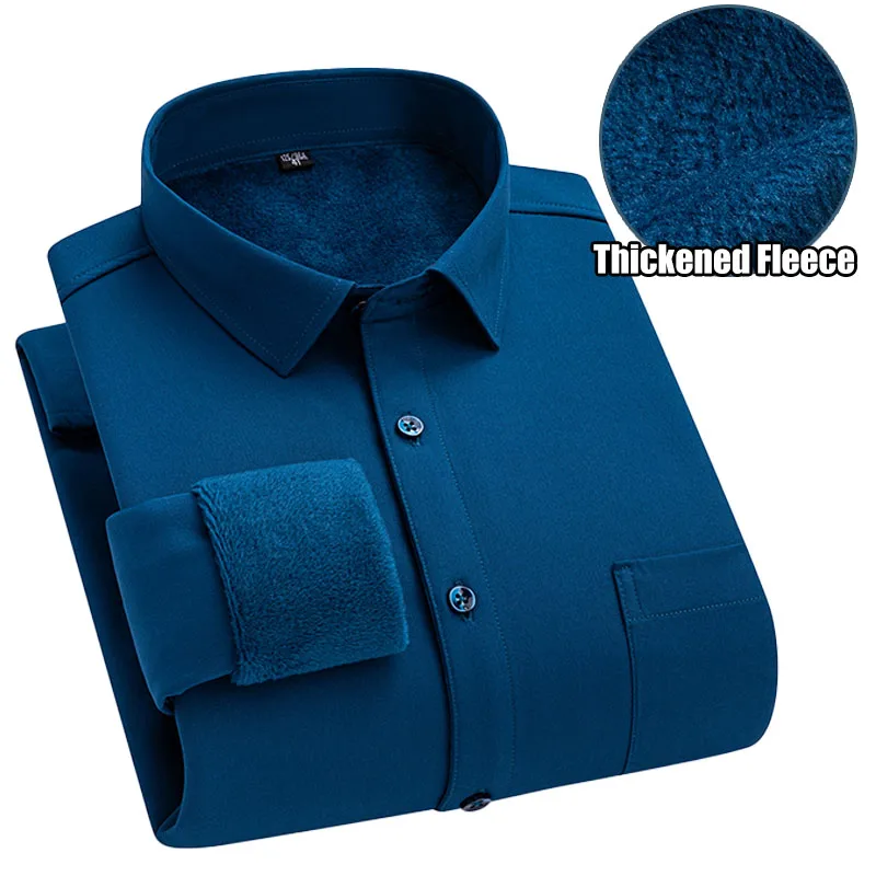 Chemise chaude à manches longues en polaire épaisse pour hommes, couleur Pure, professionnelle, travail formel, ample, automne hiver, tenue décontractée
