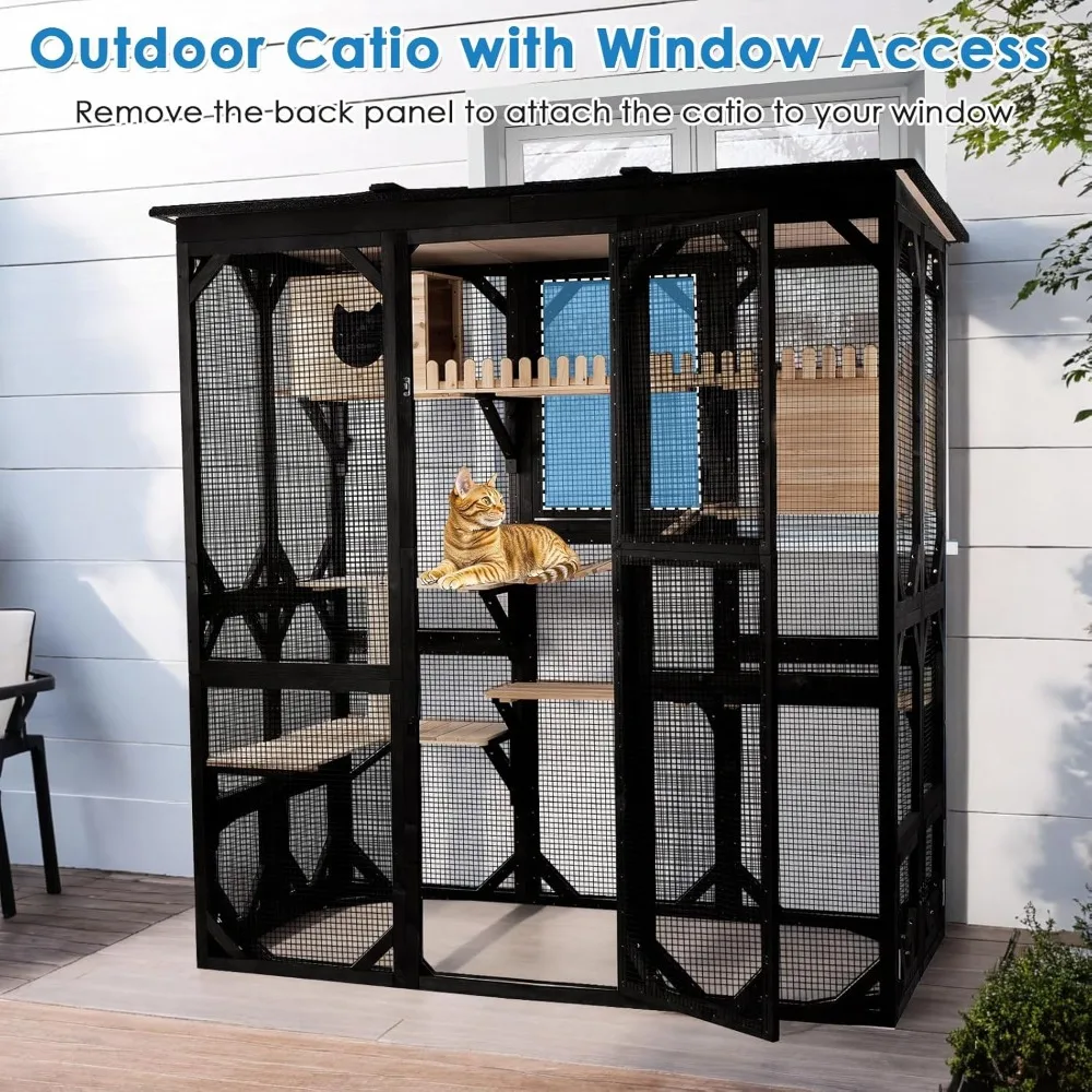 71.1" l large cat catio outdoor enclosure window acess, walk-in cage house for multiple indoor outdoor , outside