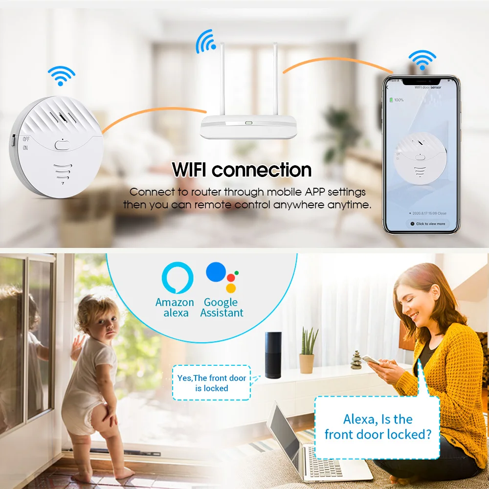 Camluxy Tuya WiFi Window Alarm Glass Break Sensor Alarm 130dB Anti-Theft Vibration Detector For Home Door Window Security security alarm,wireless alarm,smart siren alarm