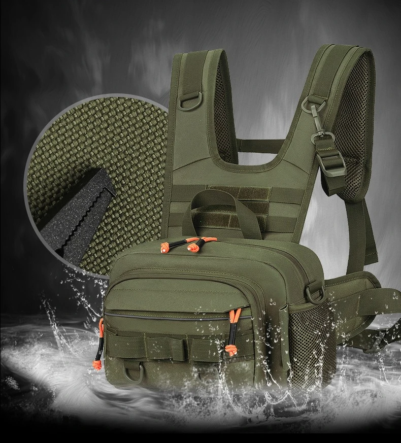 Description Picture 5 of itemMen Tactical Fishing Backpack with Rod Holders Lure Chest Bag Gear Storage Bag Molle Outdoor Hiking Fanny Pack Hunting Rig Pouch